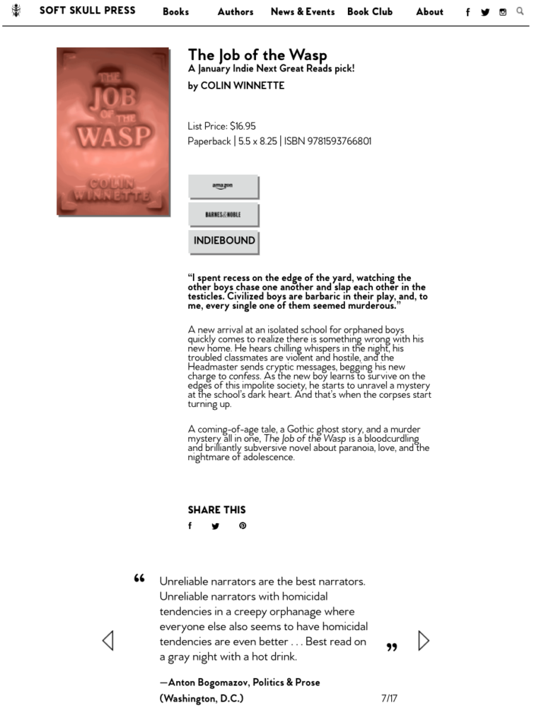 An example of the Soft Skull Press book page