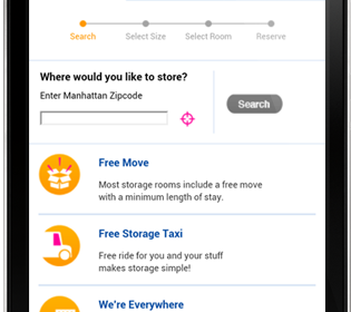 A screenshot of the Manhattan Mini Storage Mobile homepage